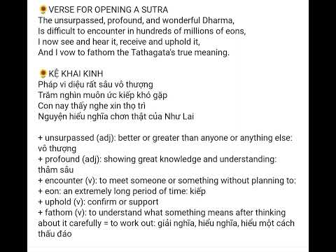 VERSÍCULO PARA ABRIR UM SUTRA - KỆ KHAI KINH