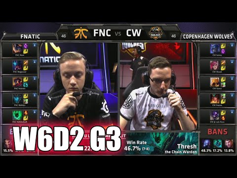 Fnatic vs Copenhagen Wolves | S5 EU LCS Summer 2015 Week 6 Day 2 | FNC vs CW W6D2 G3 Round 2