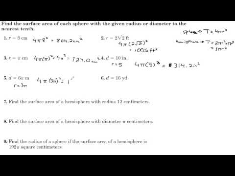 Finding Surface Areas of Spheres & Hemispheres