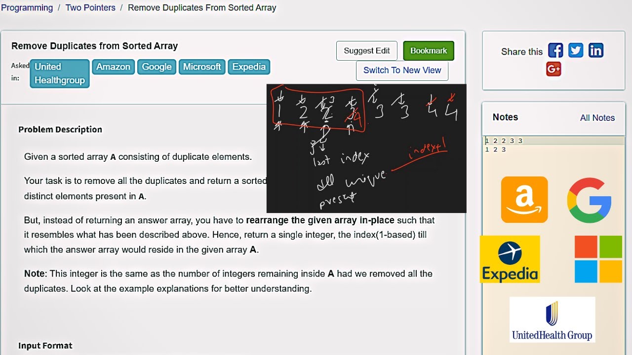 7.13 REMOVE DUPLICATES FROM SORTED ARRAY  (Two Pointers)-Interviewbit #twopointers#interview