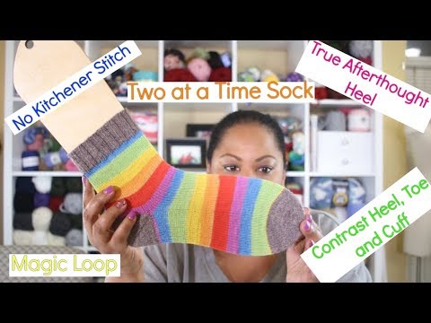 How to Knit Toe Up Socks Two at a Time with the True Afterthought Heel.. Contrast Heel,Toe and Cuff