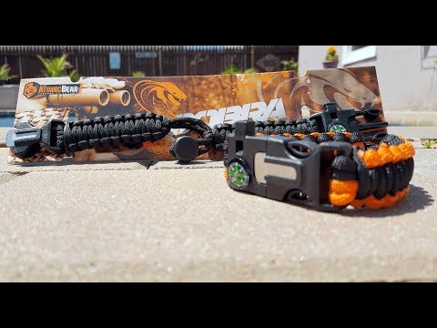 Atomic Bear Paracord Bracelet (2 Pack) - Adjustable - Fire Starter - Loud Whistle - Perfect for Hiking, Camping, Fishing and Hunting - Black & Black+Orange video review thumbnail