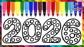 Desenhar E Colorir um POP IT 2026 🥳 🎈🎉 Feliz Ano Novo 🍾 🌈 Desenhos para Crianças