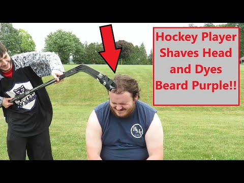 Hockey Player Gets a Purple Beard and Shaves Head
