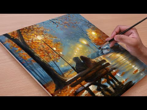 Romantic Rainy Night / Acrylic painting / Art paintings