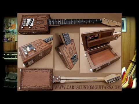 Carl's Custom Guitars Multi Product Demo:6 String Electric Cigar Box Guitar, Speaker Soak & Pine Cab