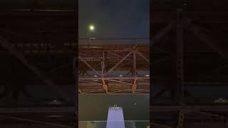 Passing under The 25 April Bridge to Lisbon on P&O Iona. Early morning on the very top deck