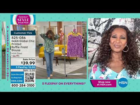 IMAN Global Chic Printed RuffleFront Blouse