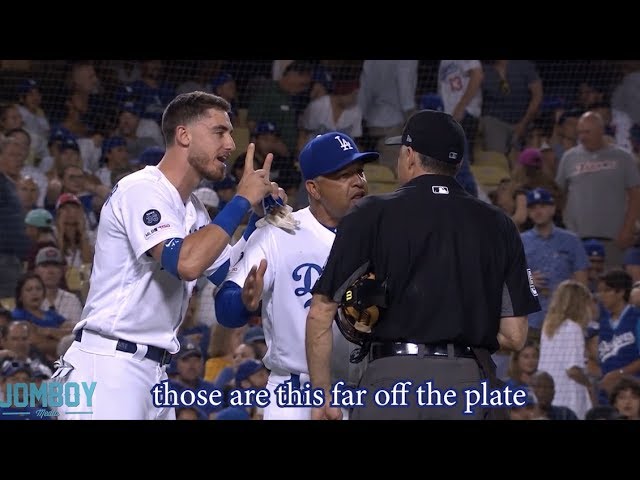 Cody Bellinger tells the ump how far off the plate the pitches were and gets ejected, a breakdown