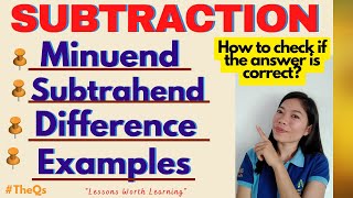 SUBTRACTION|TERMS USED| Subtrahend|Minuend|Difference| EXAMPLES MELC-BASED|mathlesson |TheQsAcademy
