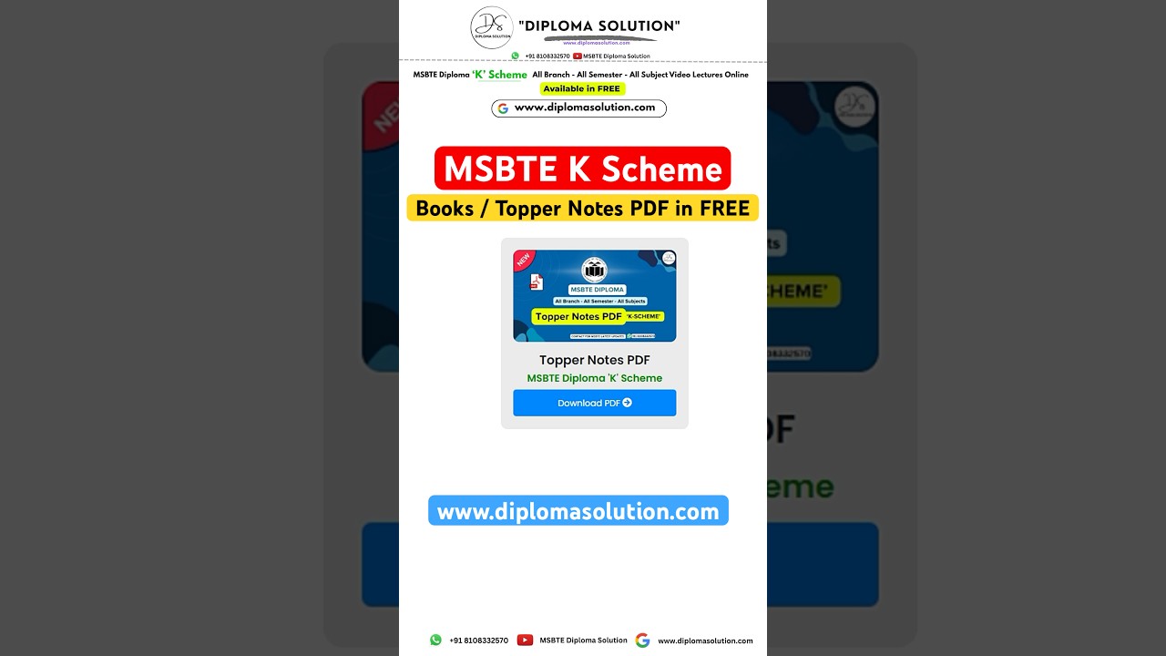 🛑 MSBTE Books / Topper Notes PDF in Free K Scheme All Branch All Semester All Subjects Notes PDF ✅
