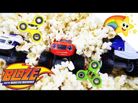 Blaze and the Monster Machines Giant SURPRISE EGGS ⭐ FIDGET SPINNERS Learn Colors POPCORN Kids Video