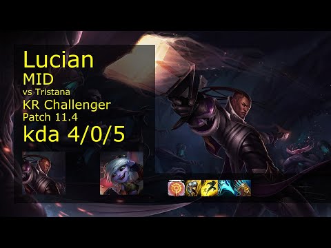 Lucian vs Tristana Mid - KR Challenger 4/0/5 Patch 11.4 Gameplay // [롤] 비에고 vs 트리스타나 미드