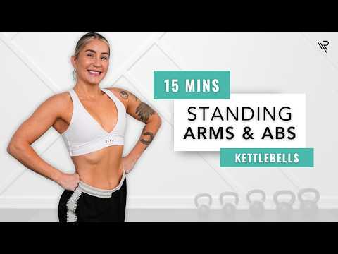 15 Min Arms, Shoulder & Abs Kettlebell Workout | All Standing Exercises (Beginner Friendly)