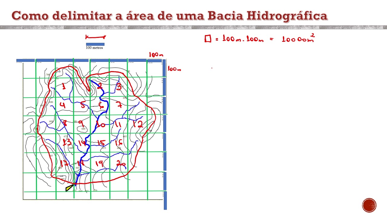 Exemplo: delimitação de área da Bacia Hidrográfica e cálculo da área pelo "método dos quadradinhos"