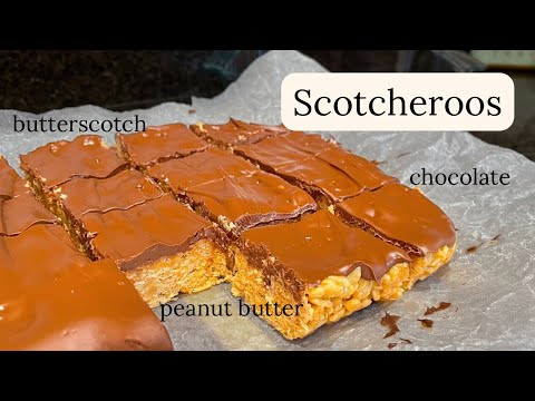 Scotcheroos Recipe | no-bake peanut butter cereal treats with chocolate-butterscotch topping 