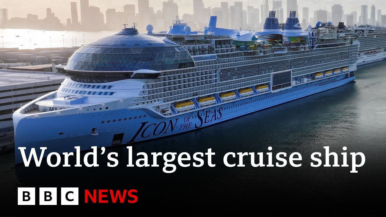 Icon of the Seas: World's largest cruise ship sets sail from Miami | BBC News