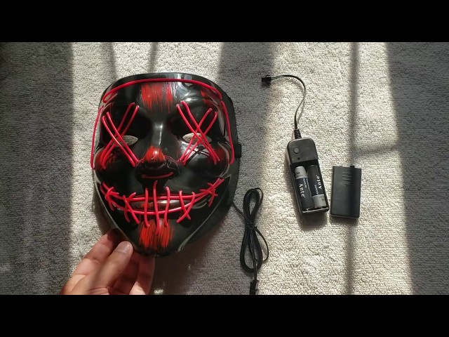Vídeo relacionado con Balinco Máscara LED Venom con 3 modos de luz, perfecta para Techno DJ, Halloween, cosplay, carnaval, máscara de miedo, máscara de neón, como complemento para el disfraz de terror (rojo)