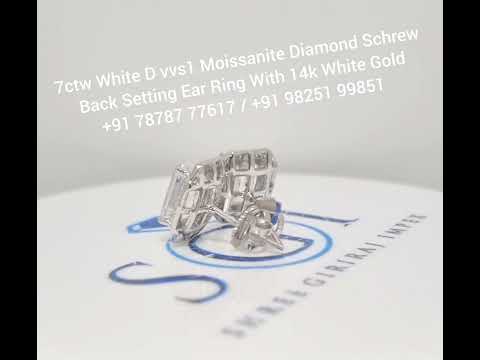 7ctw White D VVS1 Moissanite Diamond screw back setting Ear Ring With 14k White gold