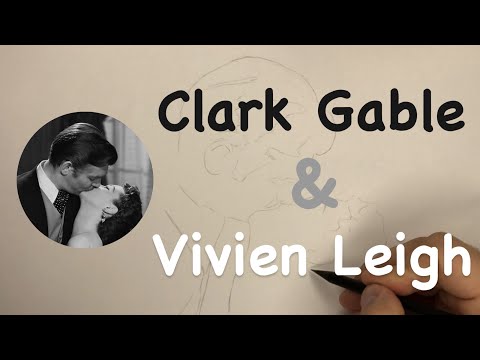 Drawing A Popular Kiss From Gone With The Wind Movie | Rhett Butler & Scarlett O'Hara | Clark Gable