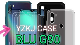YZKJ Case for BLU G90 Cover + 4 x Tempered Glass - Soft Gel Gray + Black Case for BLU G90