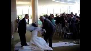 Bride falling down stairs...