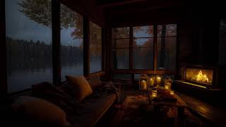 Cozy Autumn Forest Rain with a Warm Fireplace for Relaxation and Stress Relief