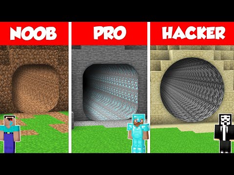 TUNNEL PIT HOLE BASE HOUSE HOUSE BUILD CHALLENGE - NOOB vs PRO vs HACKER Minecraft Battle Animation