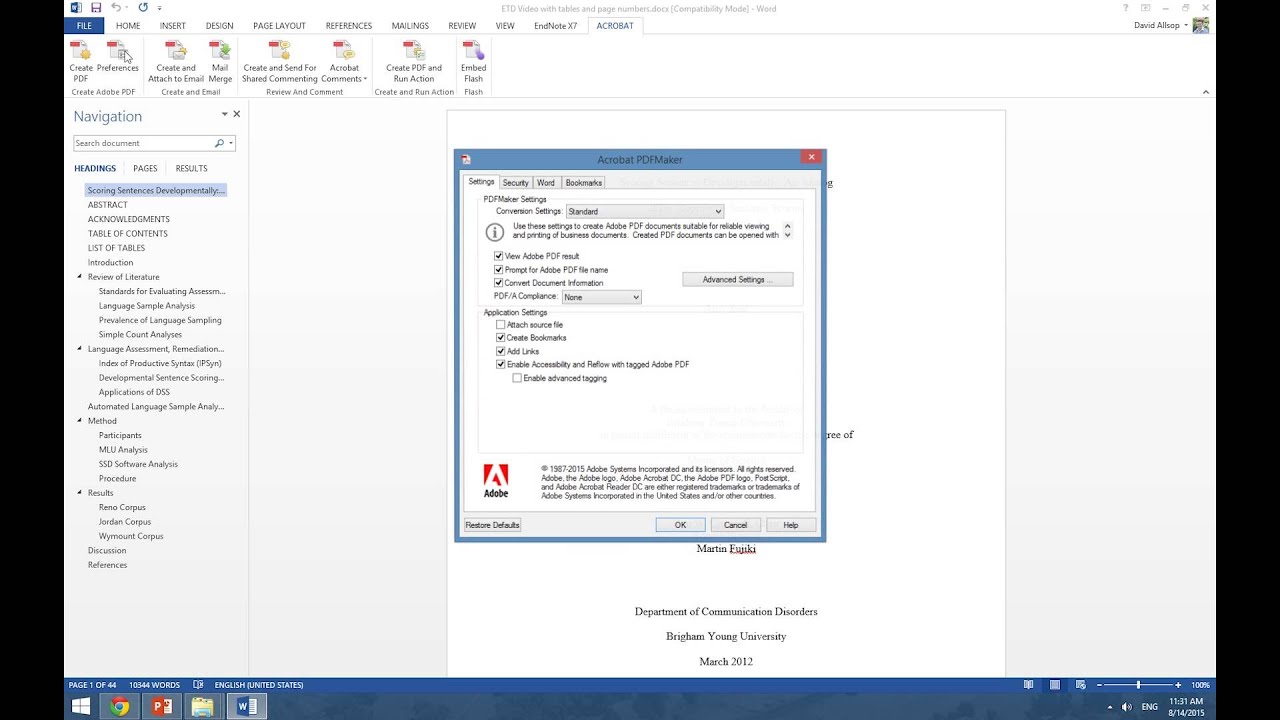 Electronic Thesis and Dissertation 2015: Converting Word to PDF Mainstream Method