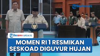 Momen Prabowo Diguyur Hujan saat Tanda Tangani Prasasti Peresmian Museum dan Perpustakaan Seskoad