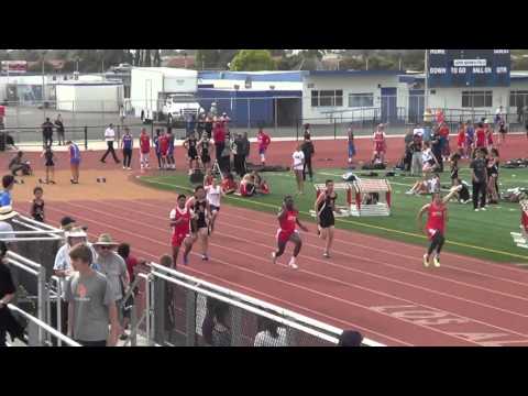JVB 100m Heat 2 vs HB & Newport 4-6-16 - Los Alamitos Boys