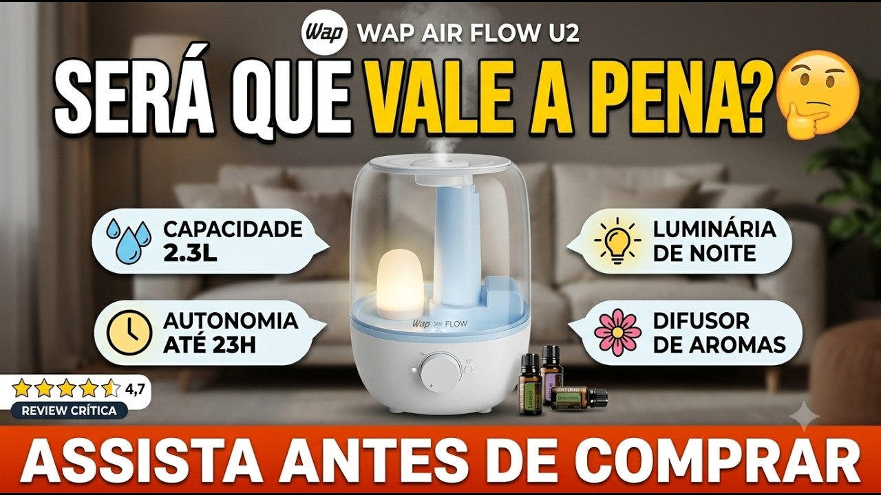 Miniatura da avaliação em vídeo de Umidificador de Ar WAP Air Flow U2 com Luminária e Difusor Bivolt