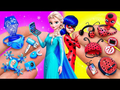 Elsa Frozen & Miraculous Ladybug! Mini Gadgets Challenge! DIYs for Dolls