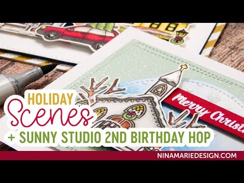 Holiday Scene Cards + Sunny Studio's 2nd Birthday Blog Hop!