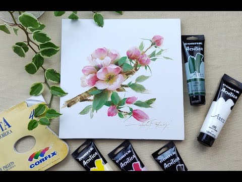 [TUTORIAL] Pintando Cerejeiras utilizando a tinta acrílica Arts Corfix | Mayumi Takushi.”
