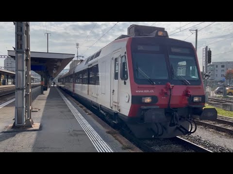 Ausfahrt der S28 in Lenzburg auf Gleis 3