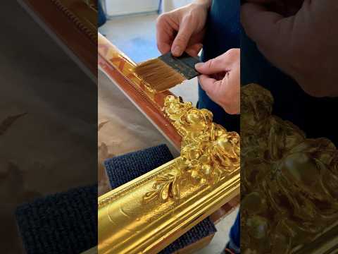 Laying gold leaf on a handmade frame #woodcarving #satisfying #art #gilding #gold #restoration #wood