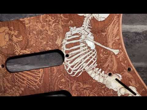 Hand-Painted Cherrywood Pickguard for Fender Stratocaster HSS/SSS – Laser-Engraved Unique 'Stumble' Design image 10