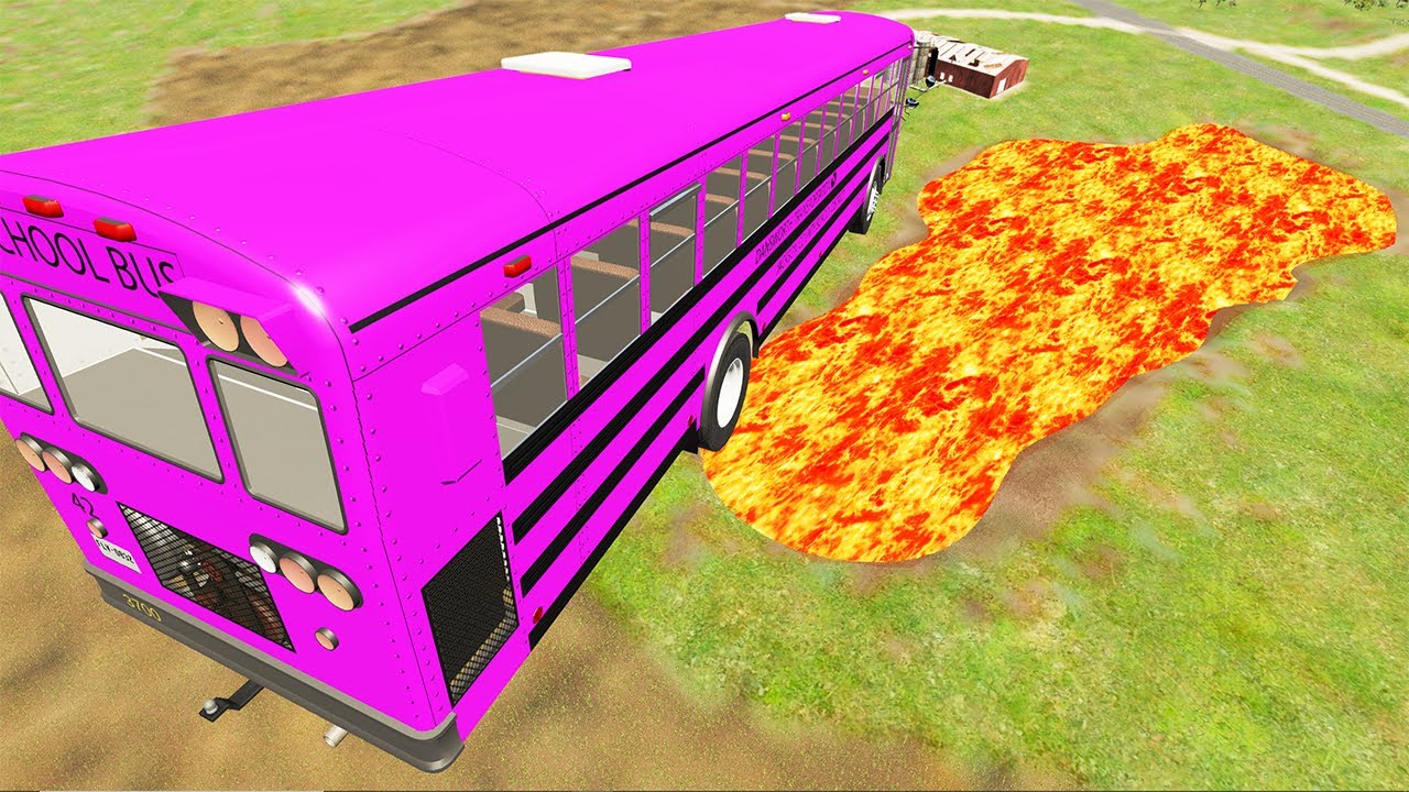 School Bus Crashes & Jumps #118 Bus vs Lava Giant Pit – BeamNG.Drive