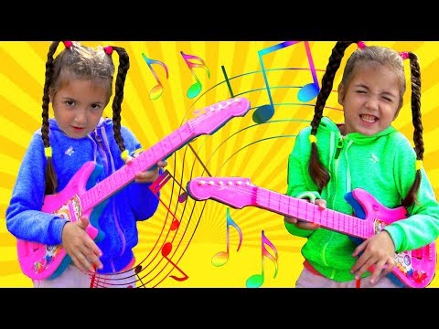 Funny kid play with two sister