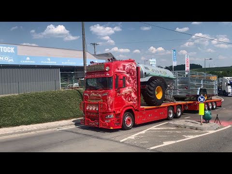 Truckshow Ciney 2023 arrivals, truckspotting Scania V8 sound