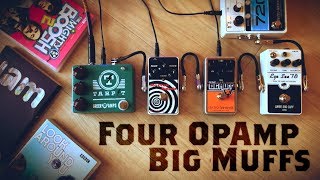 Video thumbnail for 4 Op-Amp Big Muff Pedals (EHX, Wren and Cuff, Greer, Keeley) by The Pedal Bored