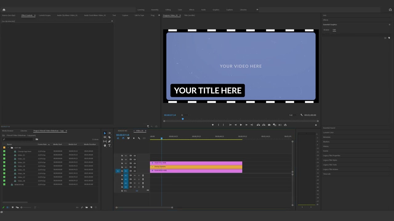 How to edit the Filmroll Video Slideshow in Premiere Pro