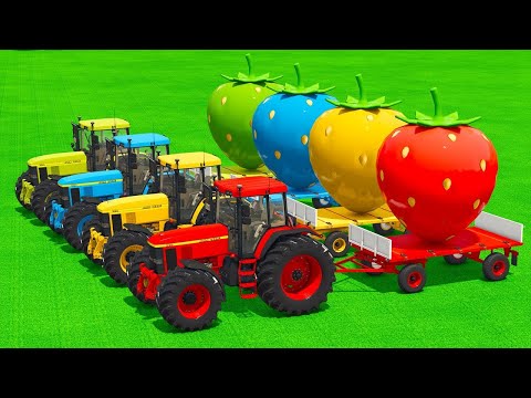 LOAD AND TRANSPORT GIANT STRAWBERRY WITH JOHN DEERE TRACTORS & FORKLIFTS - Farming Simulator 25