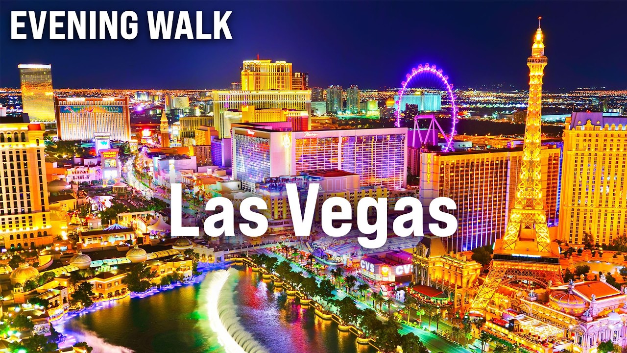 Immersive street-level walking tour through LAS VEGAS Sunset Walk   The Strip & Downtown Vegas Night, United States, showcasing authentic urban landscapes, local architecture, and the vibrant atmosphere of the city's neighborhoods
