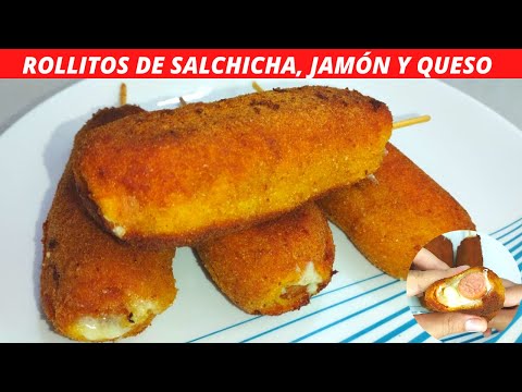 😍ROLLITOS DE SALCHICHA CON JAMON Y QUESO- RECETA | Paso a Paso | Fácil y deliciosos ✅