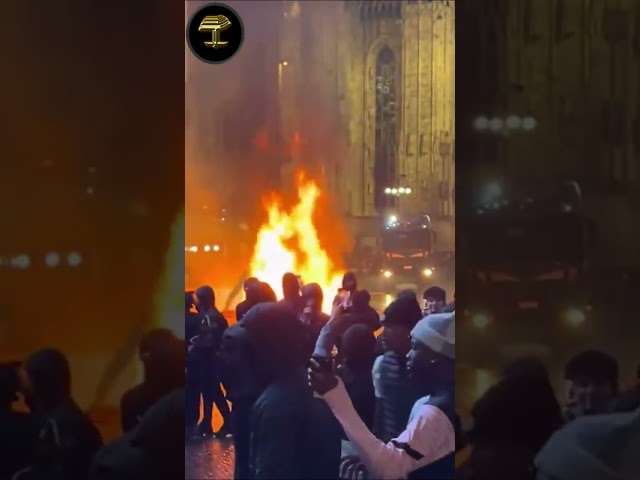 Incendios y disturbios frente a la icónica catedral de Milán en medio de protestas