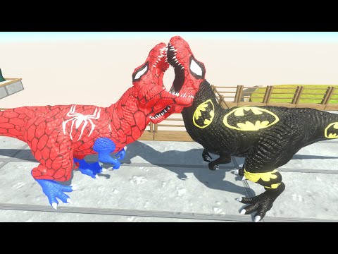SUPERMAN T-REX vs BATMAN T-REX OASIS DEATH RUN - Animal Revolt Battle Simulator