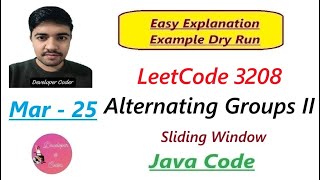 YouTube video 'Alternating Groups II | LeetCode 3208 | Sliding Window | Java Code | Developer Coder'