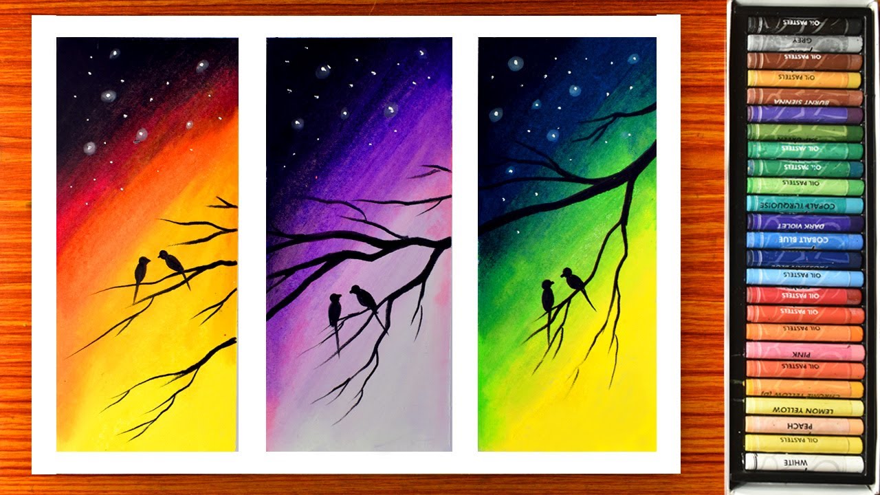 3 Type of Scenery Drawing / Easy Oil Pastel Drawing for Beginners / Step by Step pastel drawing